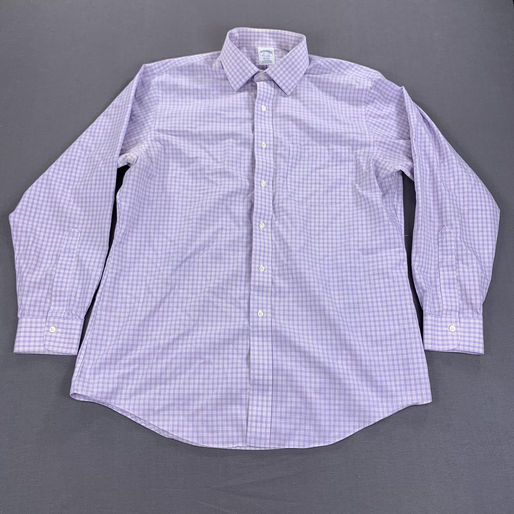 Brooks Brothers Shirt Mens 16.5 34 Purple Check Regent Non-Iron Supima Cotton - Picture 2 of 14